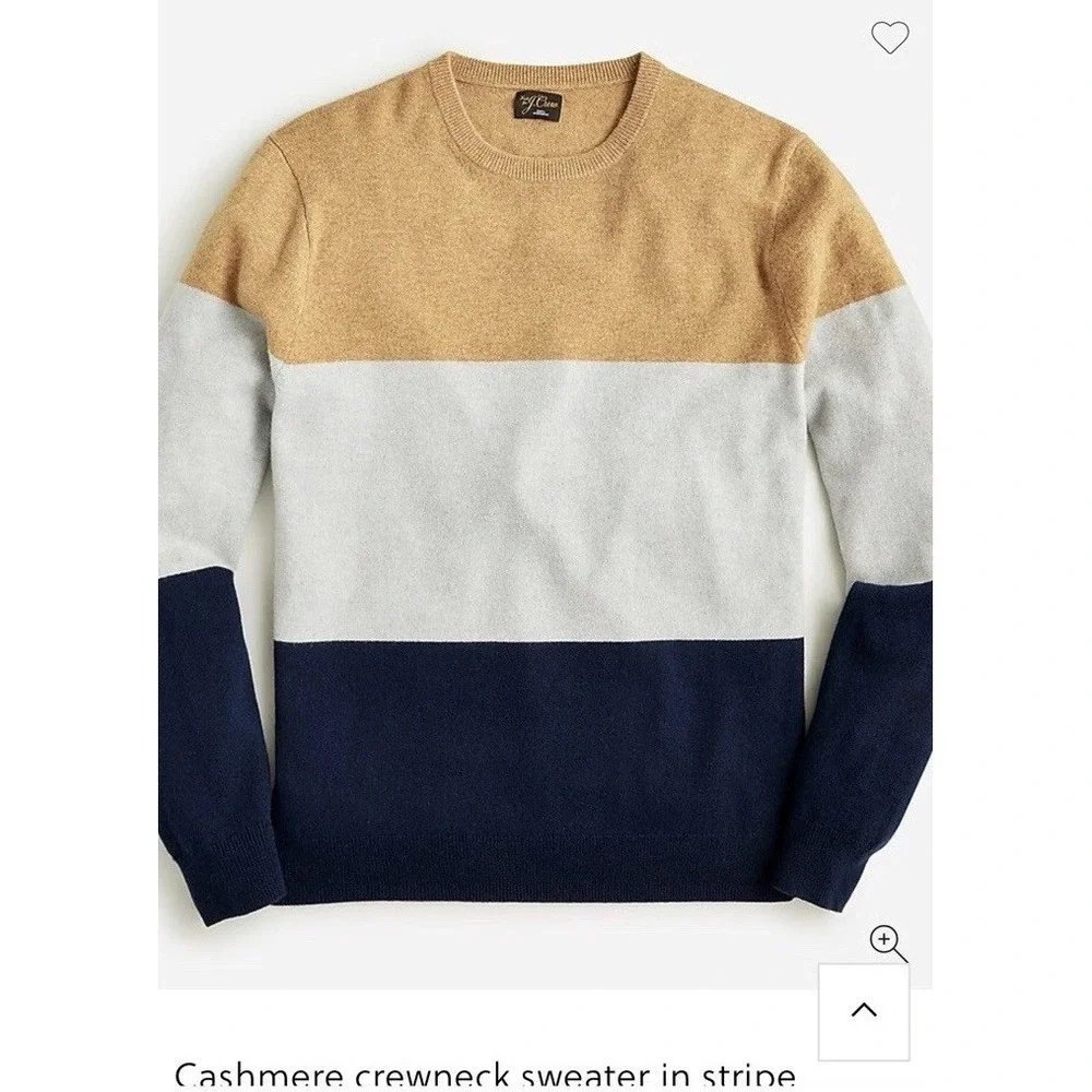 J. Crew Men's L 100% Cashmere Stripe Color block‎ Crew Pullover Sweater